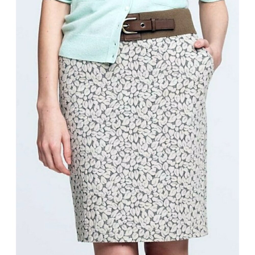 J Crew Vineyard Pencil Skirt With Pockets, Gray, Textured Leaf